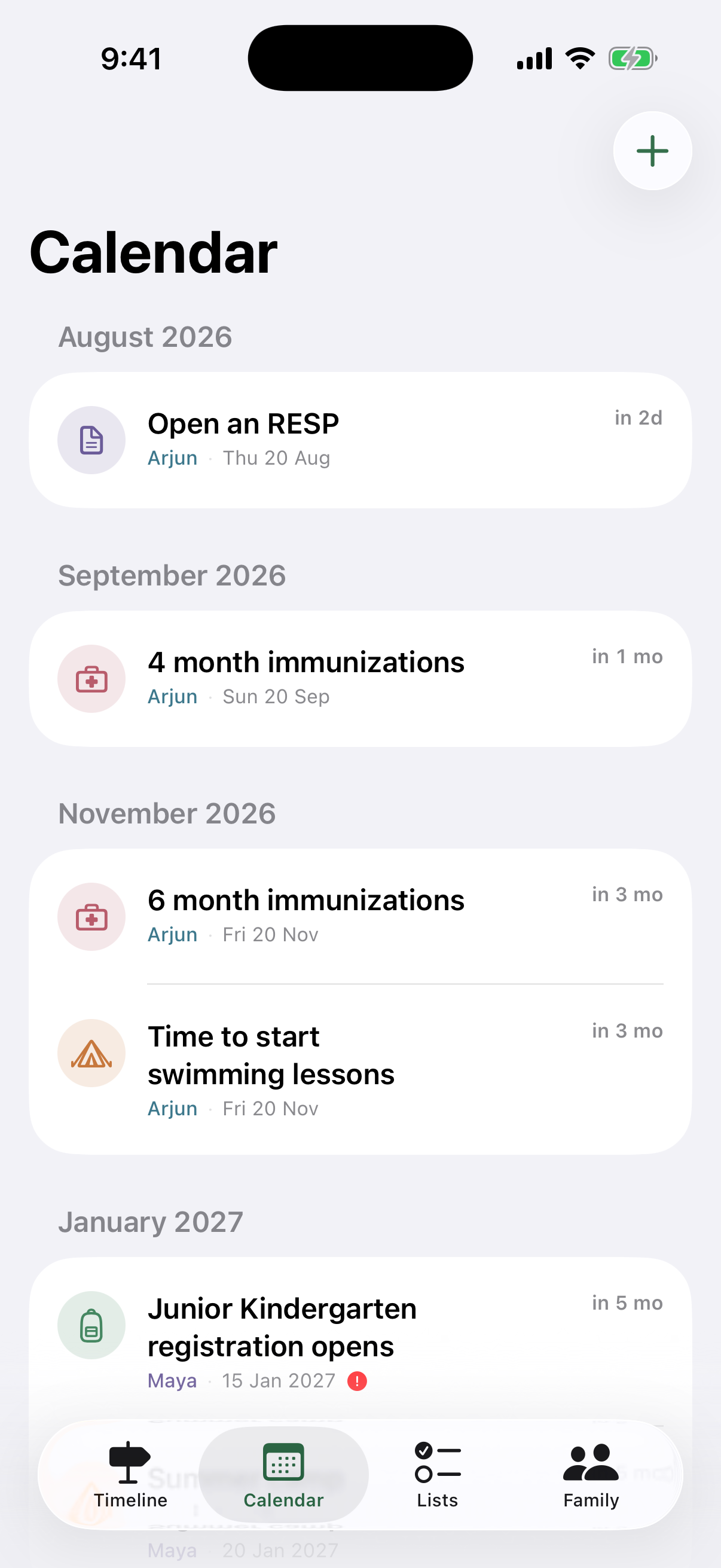 The family calendar with deadlines and events on the same month view